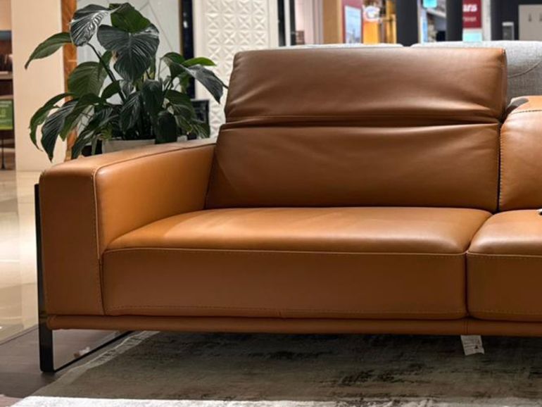 Диван итальянский Nicolettihome Bamboo - кожаный коричневый двухместный