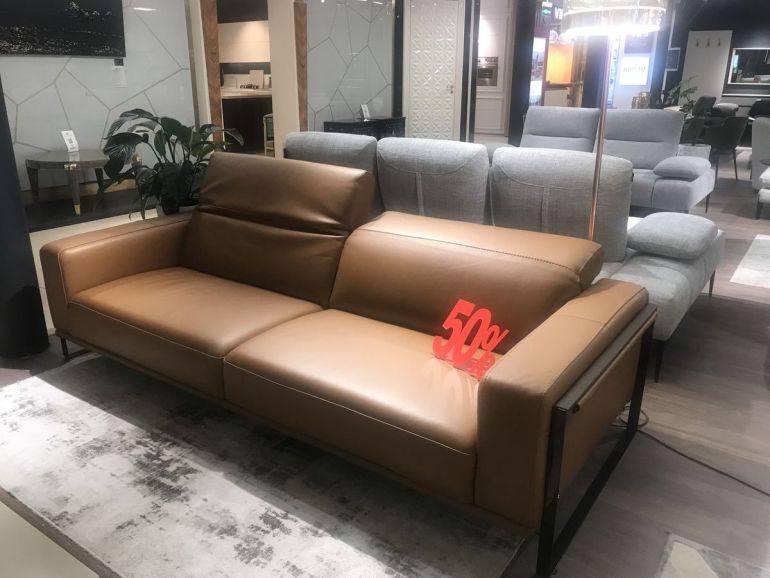 Диван итальянский Nicolettihome Bamboo - кожаный коричневый двухместный