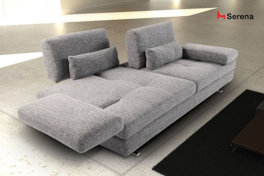 Диван итальянский Nicolettihome Serena - прямой  -  в серой ткани  -  с разложенным подлокотником и спинкой