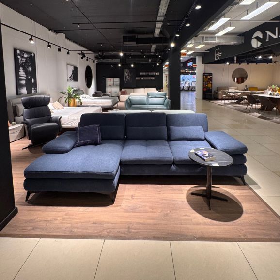 Диван итальянский угловой Nicolettihome Serena W293 рогожка синий