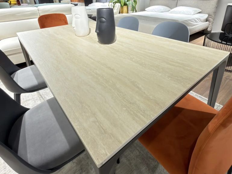 Стол обеденный Target Point Mercury W160 керамогранит Travertino, металл Grigio Nebbia