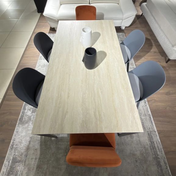 Стол обеденный Target Point Mercury W160 керамогранит Travertino, металл Grigio Nebbia - вид сверху