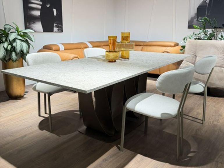 Стол обеденный Tomasella Grotticelle W220 под камень, серый, металл бронзовый