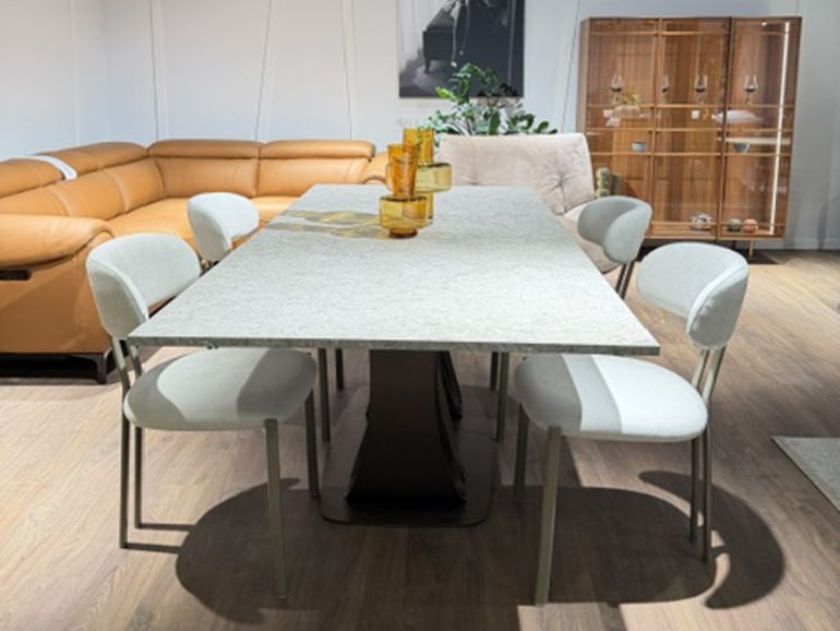 Стол обеденный Tomasella Grotticelle W220 под камень, серый, металл бронзовый