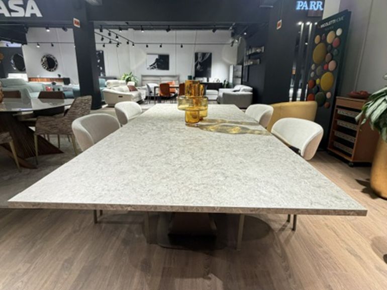 Стол обеденный Tomasella Grotticelle W220 под камень, серый, металл бронзовый