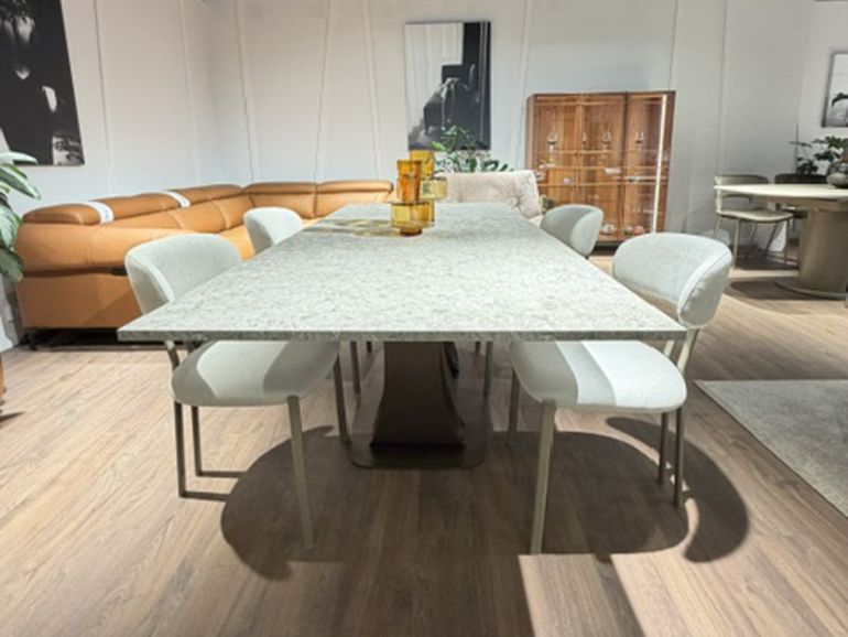 Стол обеденный Tomasella Grotticelle W220 под камень, серый, металл бронзовый